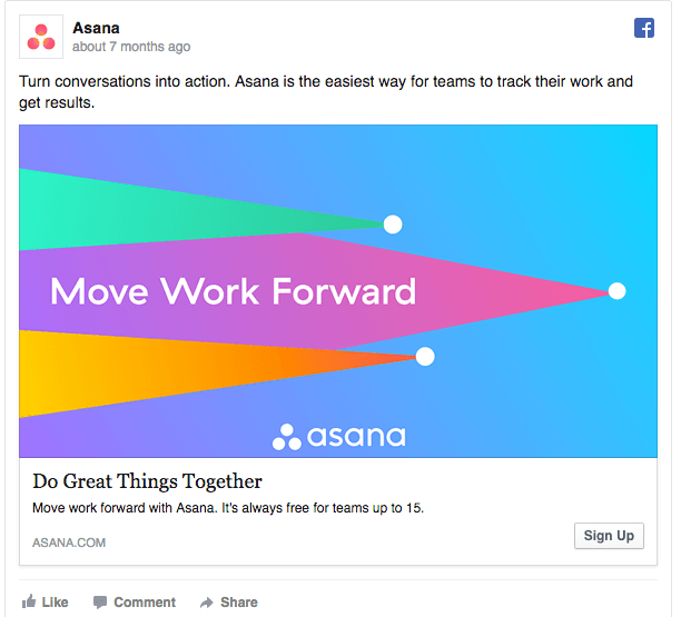 Asana Product Sales Facebook Ad from Rapidstartup.io/ads