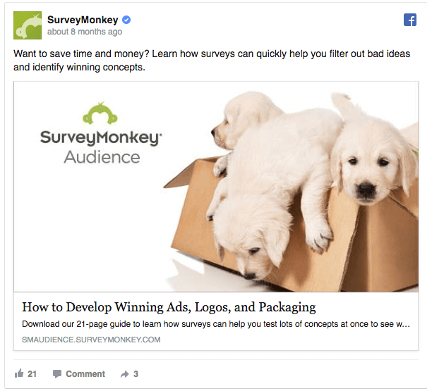 Survey Monkey Product Sales Facebook Ad from Rapidstartup.io/ads